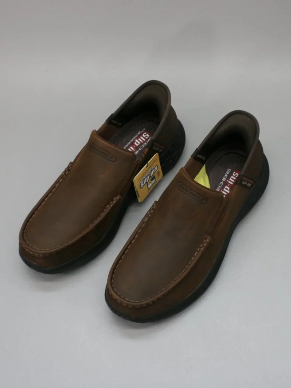Skechers Men's 9 Parson-Oswin Brown Leather Hands-Free Slip-ins Shoes Loafers